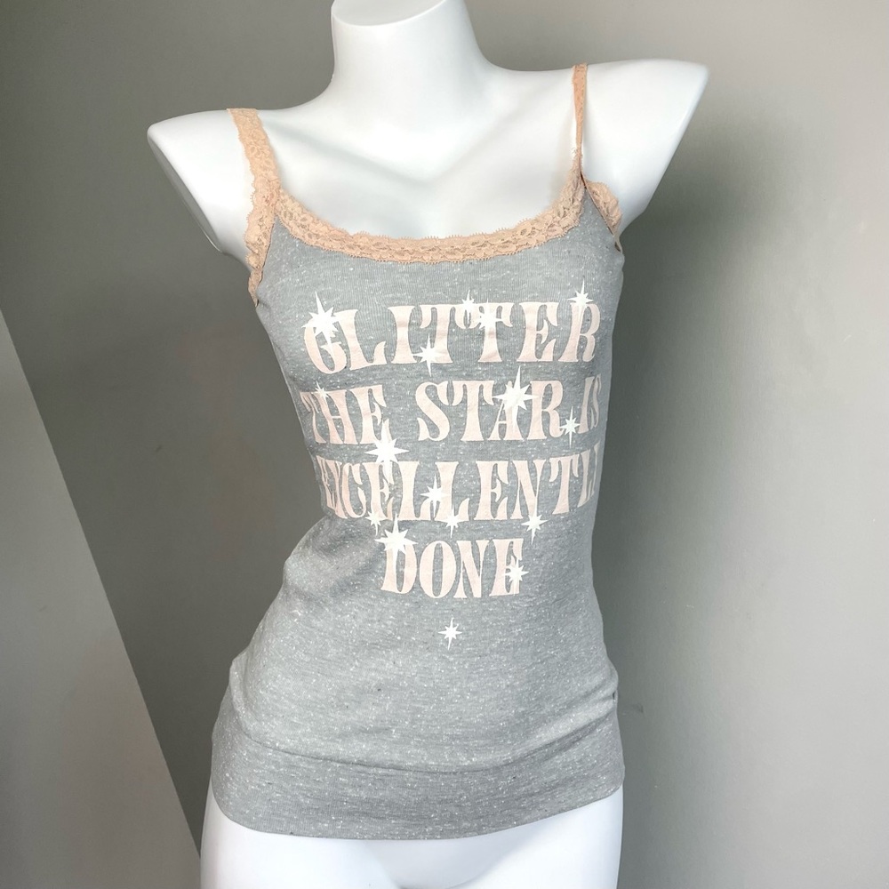Y2K Gray Glitter Graphic Cami Top